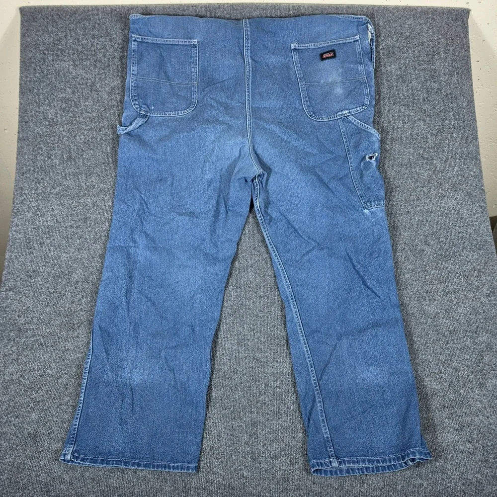 Dickies Mens 2XL Blue Denim Bib Overalls Distressed Carpenter Workwear Pants
